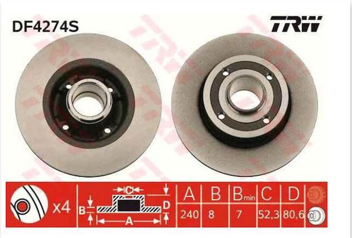 Renault Megane Arka Fren Diski bilyasız [Trw-lucas] (7701207823)